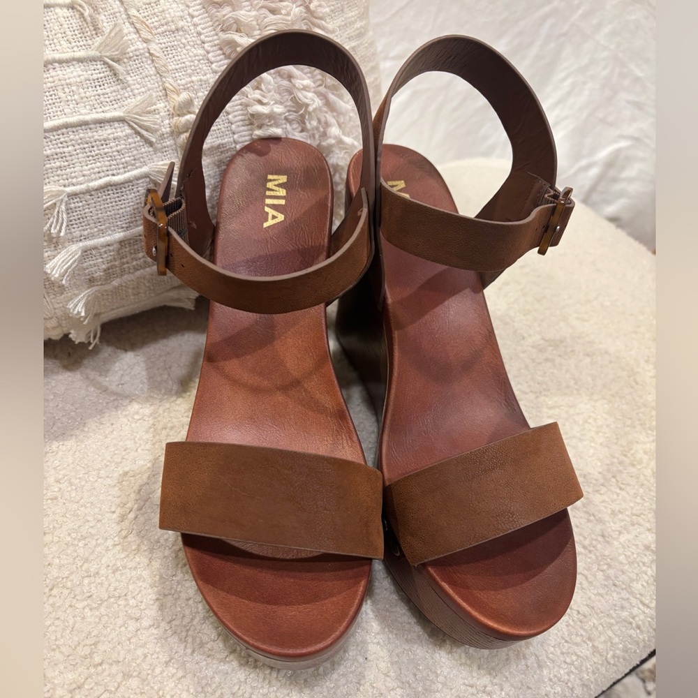 Brown platform wedge sandals